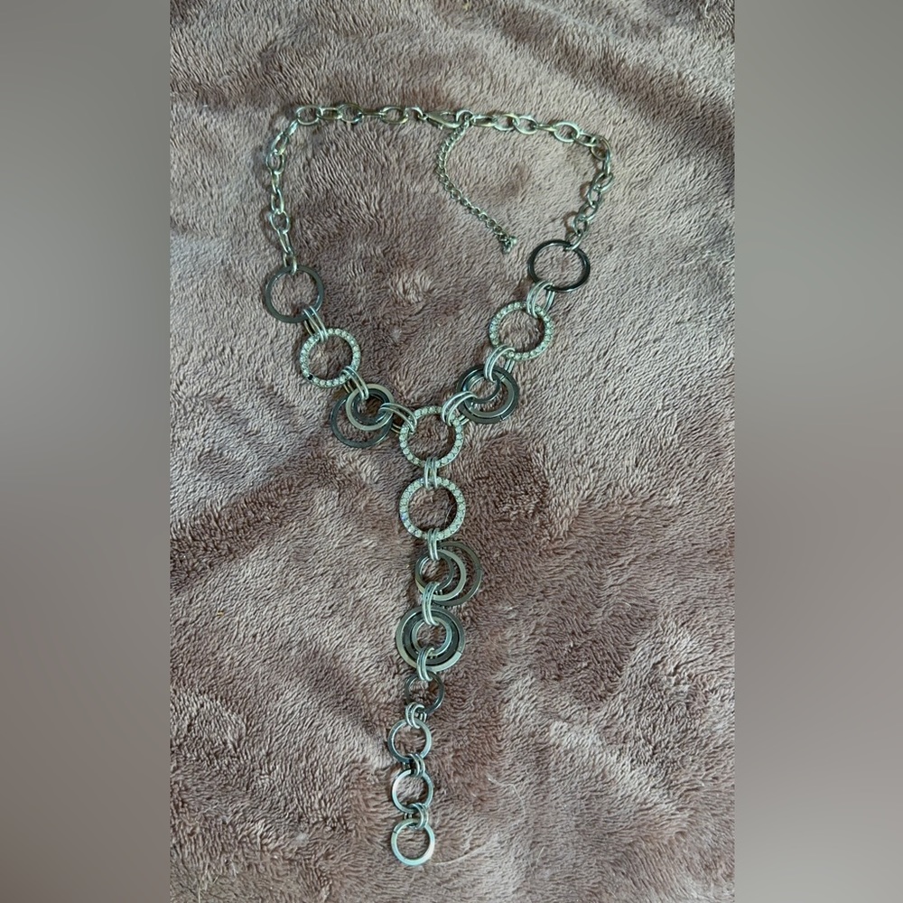 Long Circle statement necklace with crystals